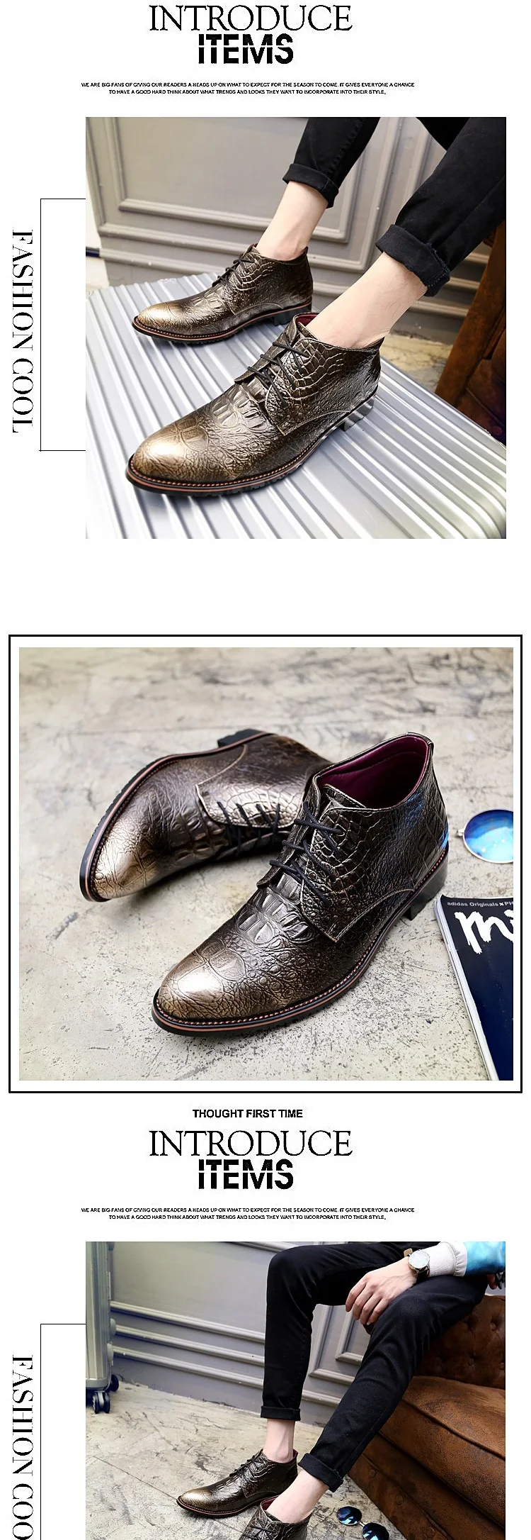 ECITC/Классические Мужские модельные туфли; ботинки с высоким берцем в байкерском стиле; Роскошная Брендовая обувь из крокодиловой кожи; итальянский дизайн; Мужская официальная обувь; обувь