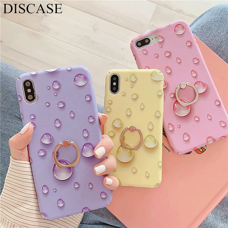 

DISCAS Cute candy color 3D water drops Phone Case For iphone 6s 6plus For iphone 8 7plus XS MAX XR X PC hard shell ring bracket