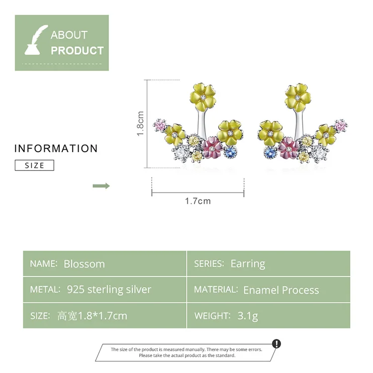 BAMOER, разноцветные эмалированные серьги в виде цветка, Стерлинговое серебро 925, женские куртки, дизайнерский бренд, хорошее ювелирное изделие, подарки для девушек, BSE106
