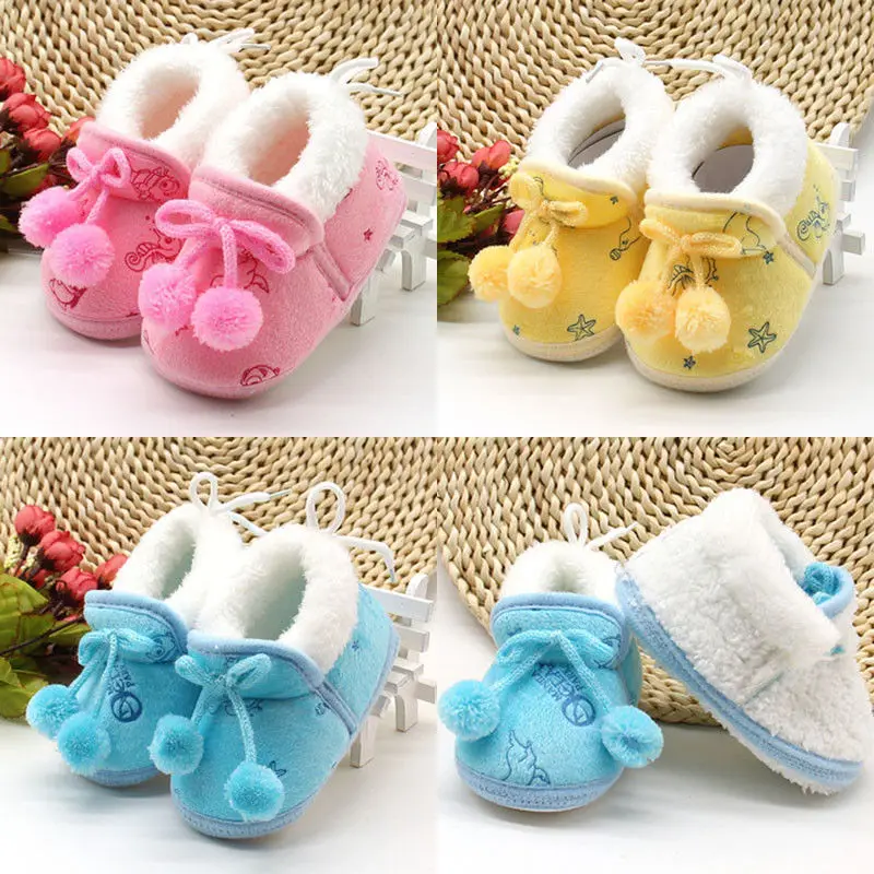 Зимние плюшевые ботинки с мягкой подошвой для новорожденных; милая обувь для маленьких девочек