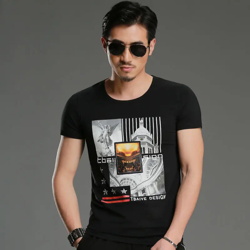 New fashion Slim printing Summer Vogue Slim Fit T Shirt Men's Slim Fit