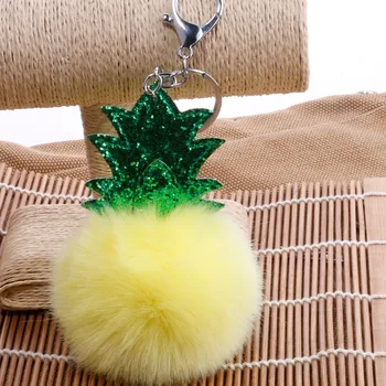 

Christmas tree hair ball keychain Pineapple shape hair ball pendant Clothing bag car pendant cartoon hanging