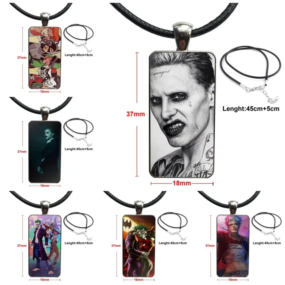 Harley Quinn Joker Glass Cabochon Pendant Necklace Rectangle Fashion