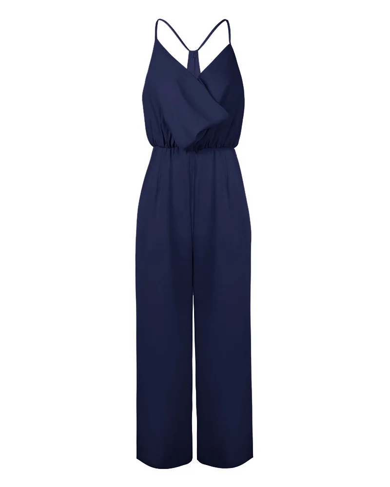 New Solid Strap Jumpsuit Women Deep V Neck Backless Combinaison Casual Boot Cut Overalls Loose Sleeveless Playsuit Women New Solid Strap Jumpsuit Women Deep V Neck Backless Combinaison Casual Boot Cut Overalls Loose Sleeveless Playsuit Women
