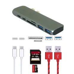 Двойной USB-C концентратор с 4 К HD Тип-C PD зарядки SD Card reader для Macbook Pro 7 в 1