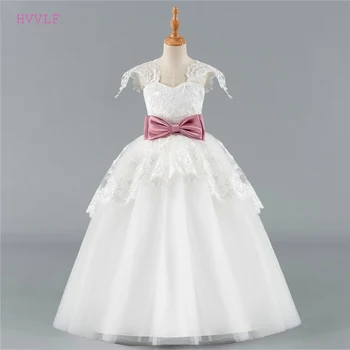 

Ivory Flower Girl Dresses For Weddings Ball Gown Cap Sleeves Tulle Bow Lace First Communion Dresses For Little Girls