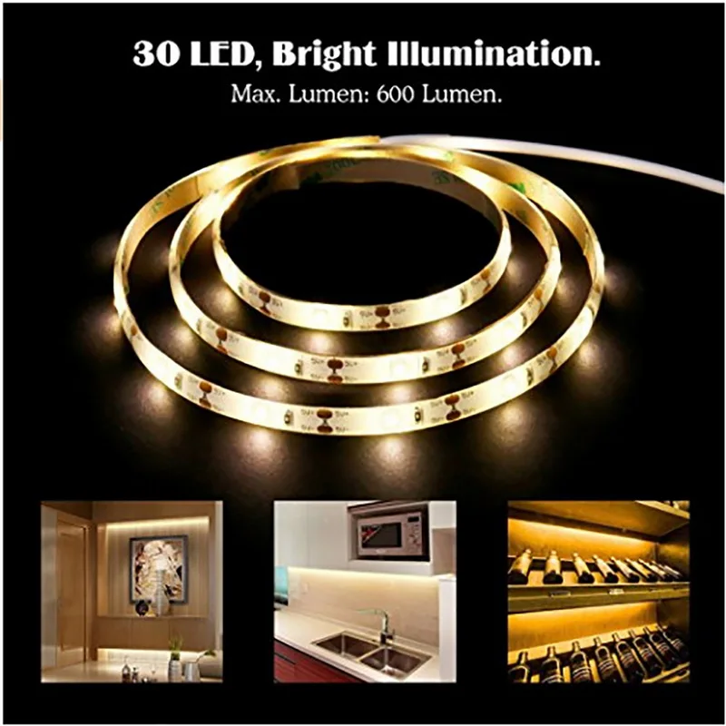

1M LED Under Kitchen Cabinets Light Motion Sensor LED Strip Under Bed Lamp For Closet Wardrobe Hallway Battery Power Backlight