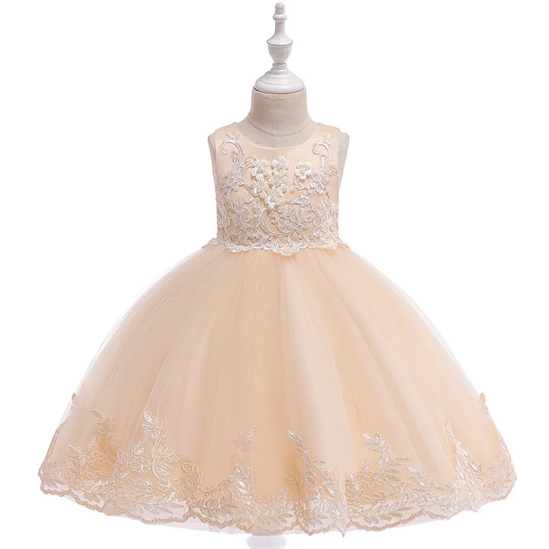 Г., новинка, для детей от 3 до 10 лет, нарядное платье с вышитым тюлем, платье принцессы с цветочным рисунком торжественные платья для маленьких девочек на день рождения, свадьбу, BW322 - Цвет: Champagne