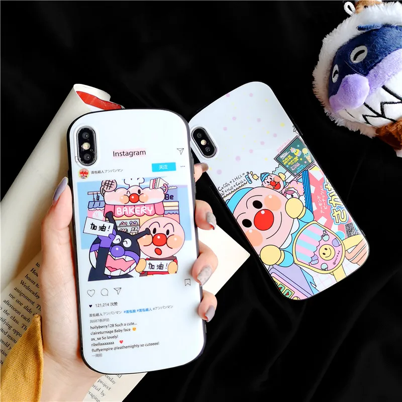 

blue Cute cartoon Anpanman mirror phone case For Apple iphone 6 6s 7 8 Plus X XS XR MAX