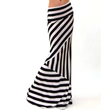 Женские Длинные Юбки Русалки размера плюс 3XL Классические черно-белые полосатые Лоскутные юбки длиной до пола Новая Осенняя элегантная юбка Y1