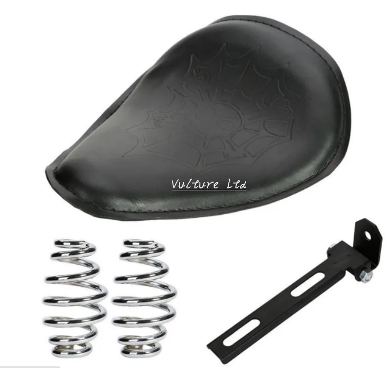 

Universal Motorcycle Accessories Skull Leather Solo Seat+3"Mounting Bracket Spring For Harley Chopper Bobber