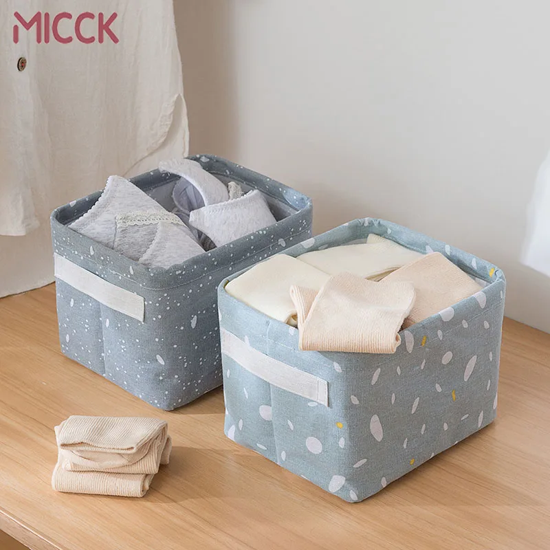 

MICCK New Foldable Desktop Storage Basket Sundries Underwear Storage Box with Handle Linen Desk Container Makeup Organizer Case