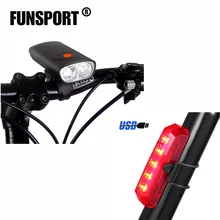 

FUNSPORT High Quality Cycling Light 2 L2-LED Bike Front Light + Rear Light Super Bright USB Rechargeable Waterproof IPX5 1600LM