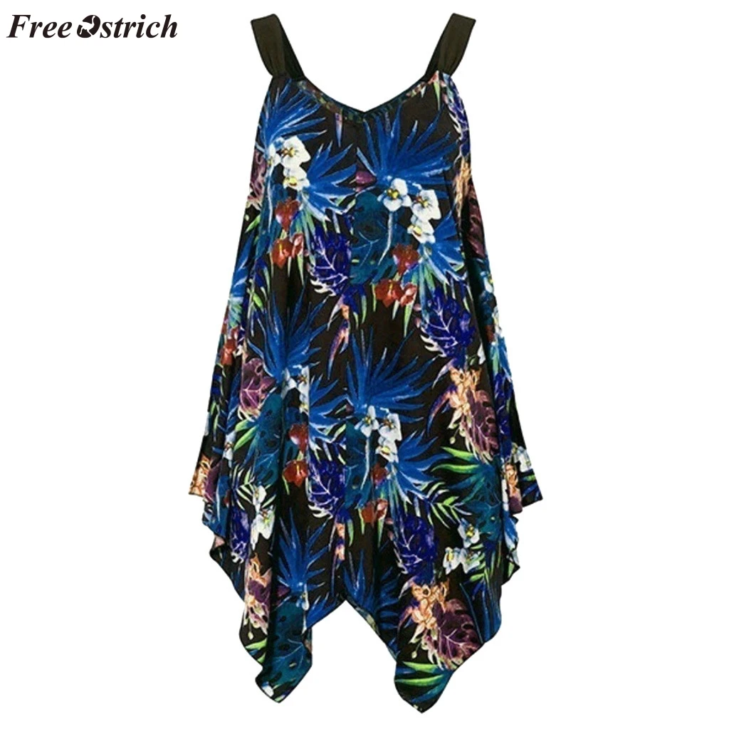 

FREE OSTRICH Dress loose plus size women's fashion trend dress personality novelty irregular sleeveless summer dress (S-5XL)