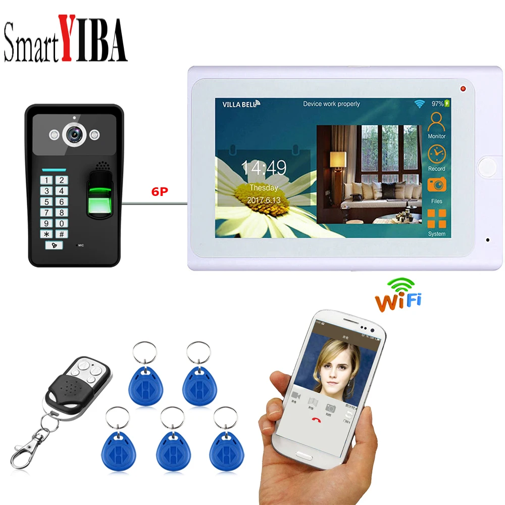 cheap SmartYIBA APP Remote Control 7 Inch Monitor Wifi Wireless Video Door Phone Doorbell Entry Intercom KIT Fingerprint RFID Password