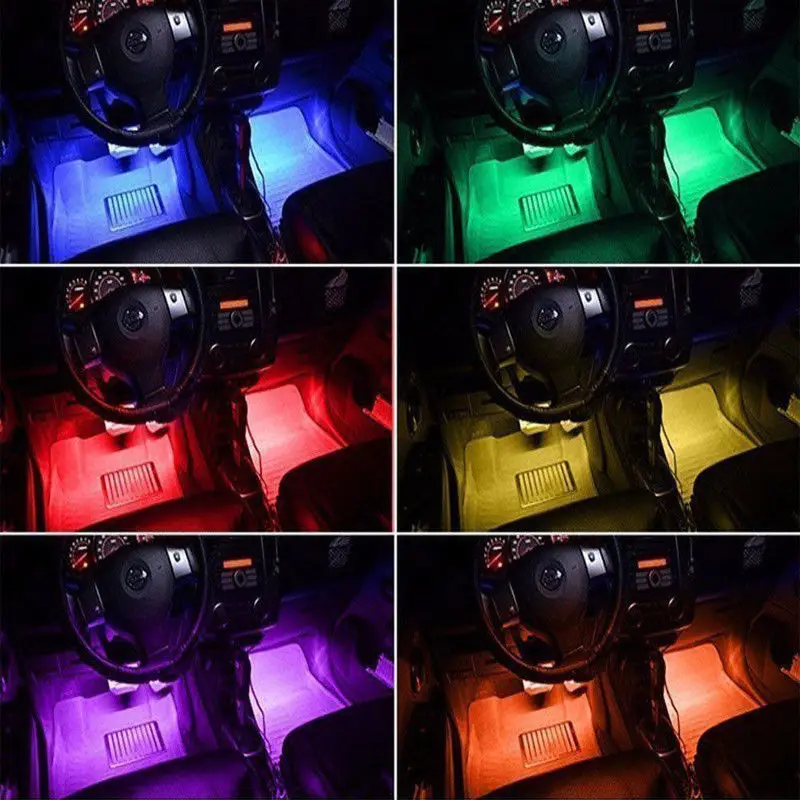 4x Car 18leds Rgb Interior Atmosphere Music Control Strip