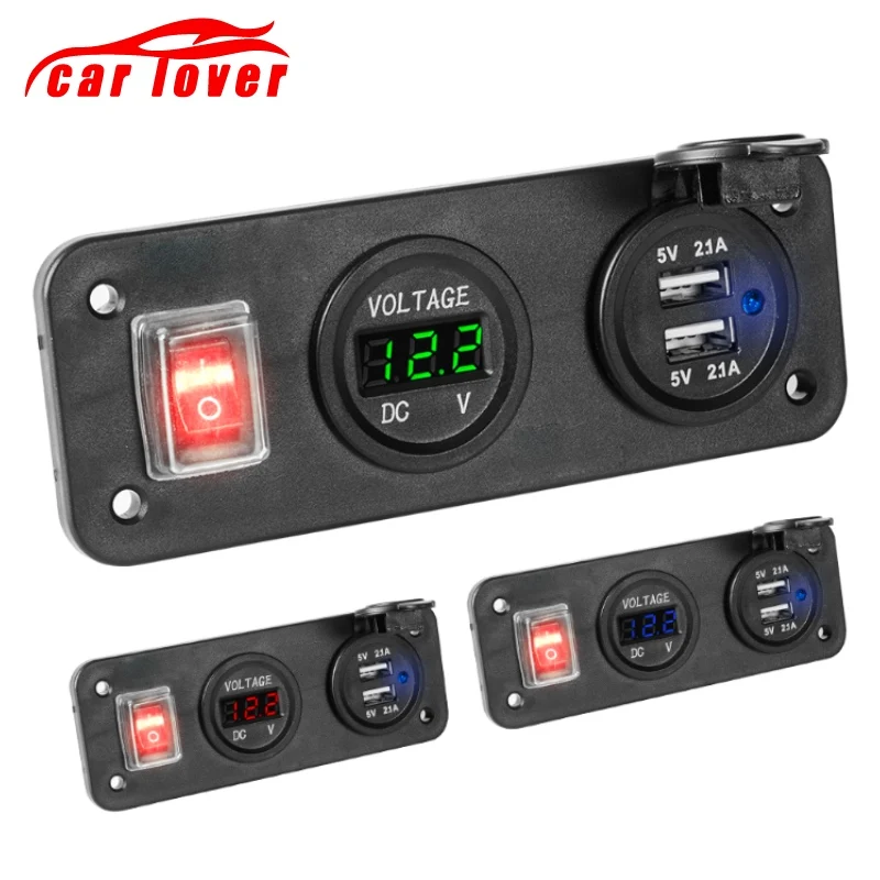 

12V Car Cigarette Lighter Socket Dual USB Adapter Charger + Digital Voltmeter with No/Off Switch For Car Boat Truck USB Charger