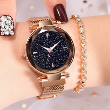 

Gold Women Dress Watches Luxury Starry Sky Dial Magnet Buckle Strap Ladies Wristwatches Fashion Woman Quartz Clock Montre Femme