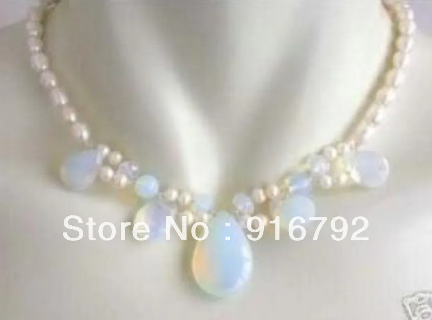 

Blue Fire Opal and Fresh Water Pearl Cluster Necklace AASA