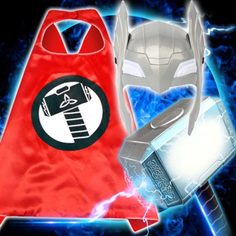 

Child Cosplay The Avengers Thor LED light luminous sounding Helmet Weapon hammer Helmet Cloak quake model toy gifts