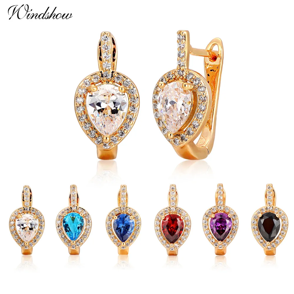 6Colors Pear AAA CZ w/ White CZ Around Gold Color Teardrop Huggies Small Hoop Earrings for Women Jewelry boucle d'oreille