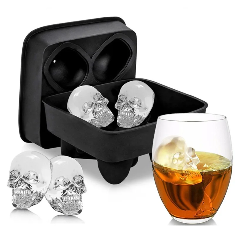 

3D ice cube silicone skull mold big large ball ice cube tray mold form maker head ice cube skull