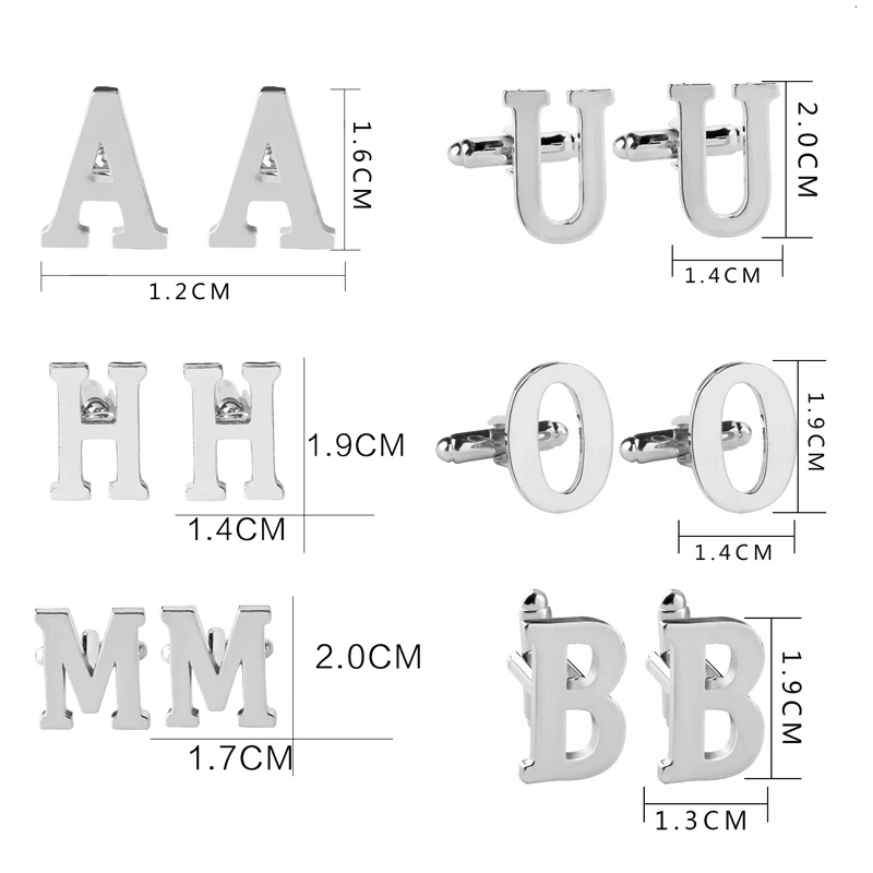 Новые мужские буквенные деловые Серебристые алфавитные Запонки Свадебные Запонки для торжественных мероприятий