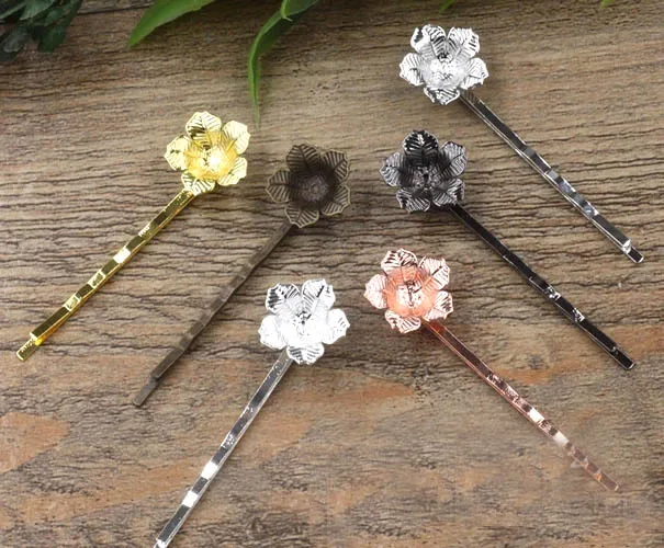 15x4mm Bobby Pins Hairpin Bases Filigree Flower Hair Clips Girl Women