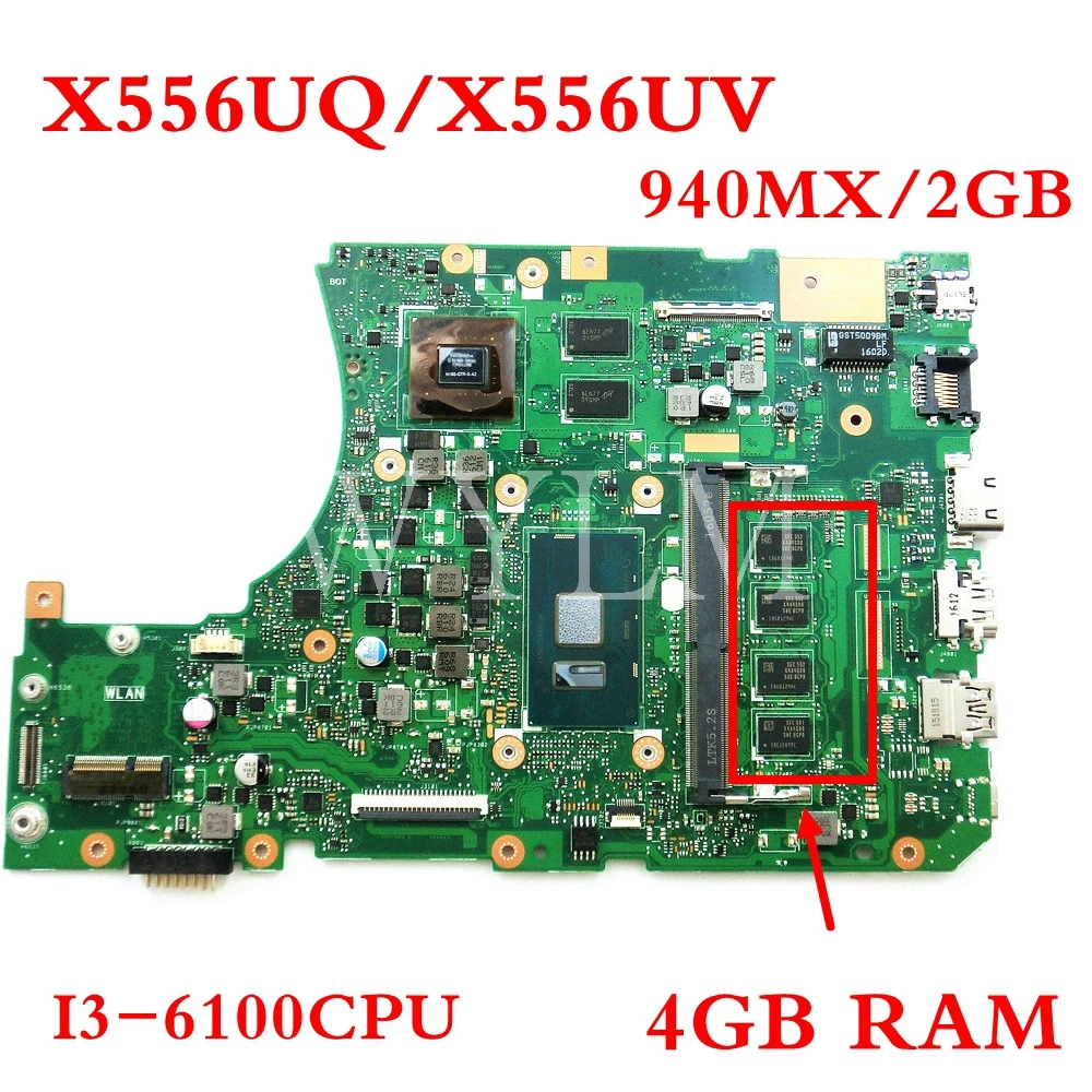 X556UQ I3-6100CPU с 4 Гб оперативная память 940MX/2 материнская плата REV3.1 для ASUS X556UQK X556UV X556U K556UQ Материнская плата ноутбука тестирование работы