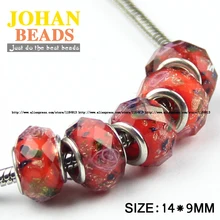 JHNBY – lot de 10 perles européennes rouges en cristal à grand trou, breloques à la mode, 14MM, rondes, amples, pour Bracelet et bijoux, DIY