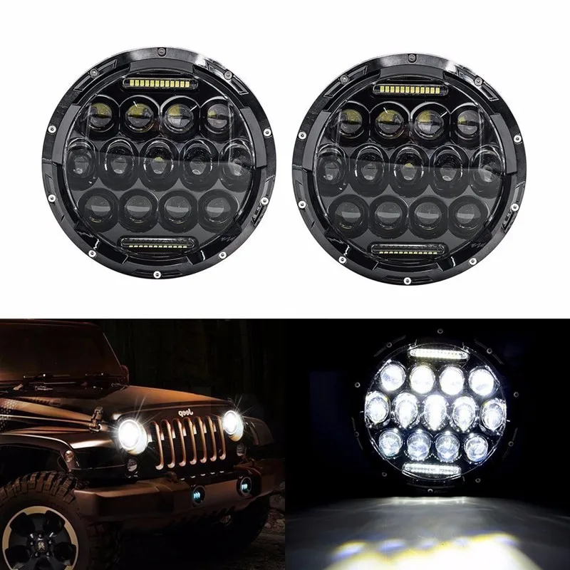 7inch Round Black Led Headlight with DRL Angel Eyes Beam for Jeep Wrangler 2007-2016