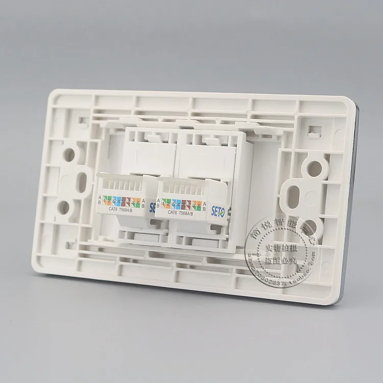 120x70MM Wall Plate 2 Ports Double RJ45 Cat6 Network LAN Outlet Panel