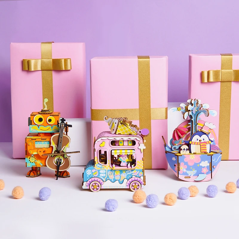Robotime креативный DIY 3D робот Kitty балерма деревянная игра головоломка в сборе