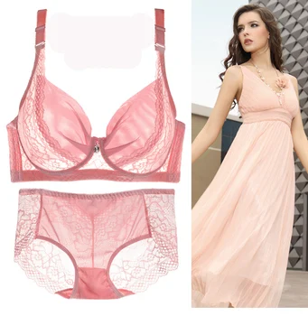 

New Women Sexy Bra Sets Lace Push Up Bras White black pink Brief Sets Transparent Strap 100 95 90 BCD Cup Plus Size Bra C3324