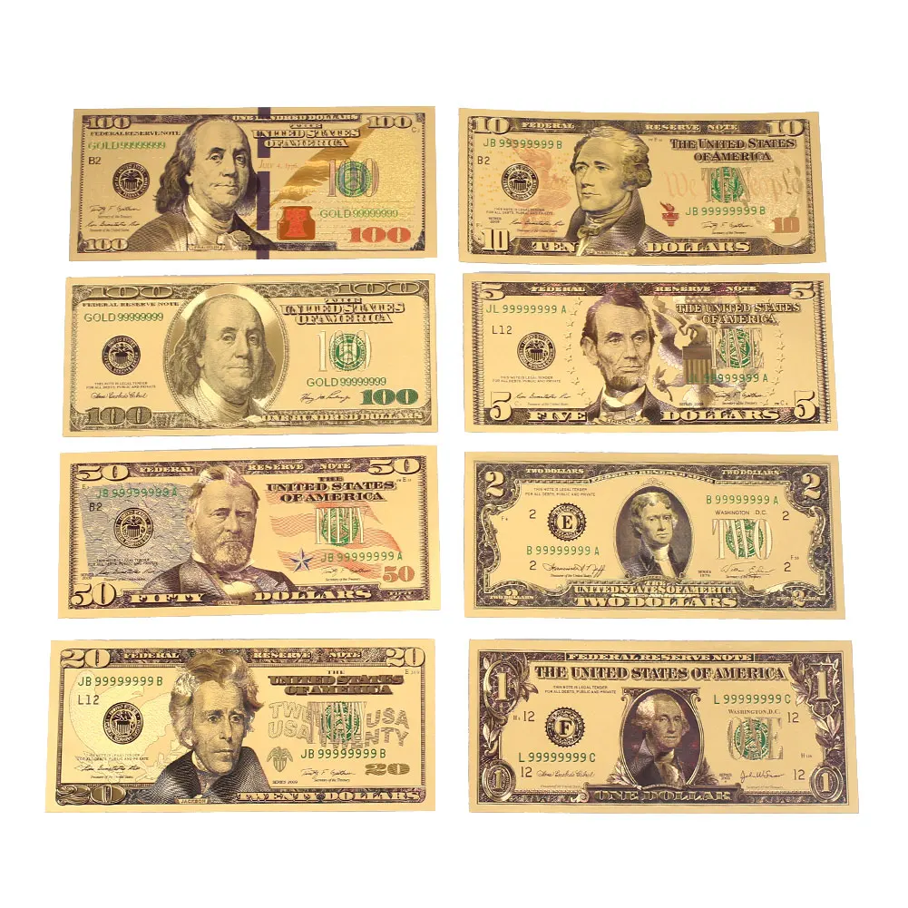 7 шт./компл. 1 2 5 10 20 50 100, цена в долларах, банкноты украшения Античная никелированная золото США сувенир домашнее украшение Прямая