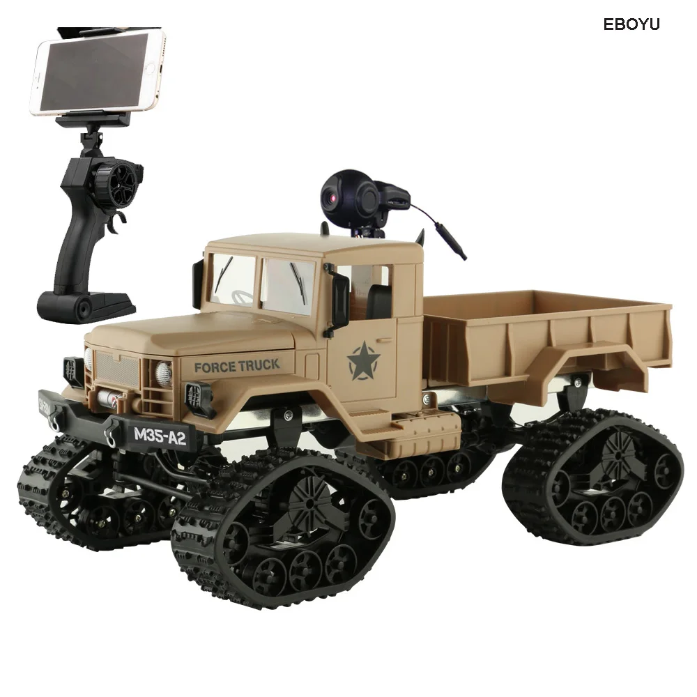 Eboyu FY001B Wi-Fi 2,4 ГГц 1/16 4WD зимние шины грузовик внедорожных RC грузовик с спереди свет Wi-Fi FPV 0.3MP Камера военный грузовик RTR