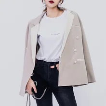 Women's Small Suit 2019 Spring Temperament Thin Lapel Long Sleeve Small Suit Jacket Women Double Breasted Suit Clothes Women