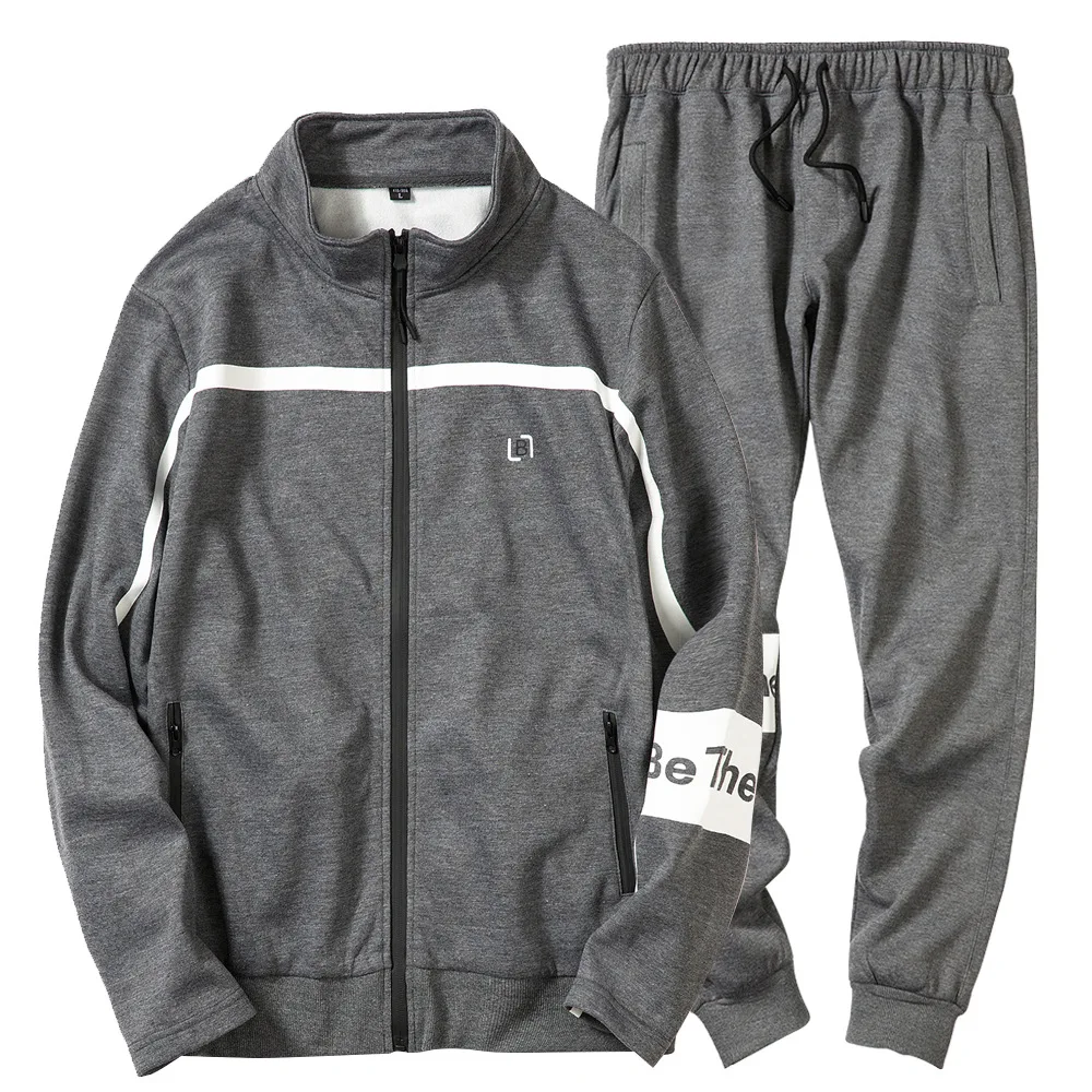 

2019 New Striped Tracksuit Men Patchwork Casual Sports Suit Spring Autumn Men Sportswear Zipper Hoodie+Pants 2Pcs Training Suit