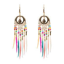 MISANANRYNE Bohemian Ethnic Long Statement Colorful Tassel Drop Earrings Beads Fringe Earrings Women Fashion Dangle Earrings ethnic ball drop earrings