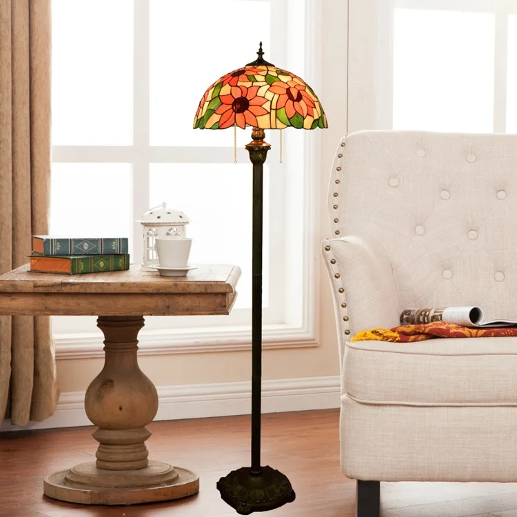 16inch Tiffany sunflower Stained Glass floor lamp E27 110-240V for Home Parlor Dining bed Room