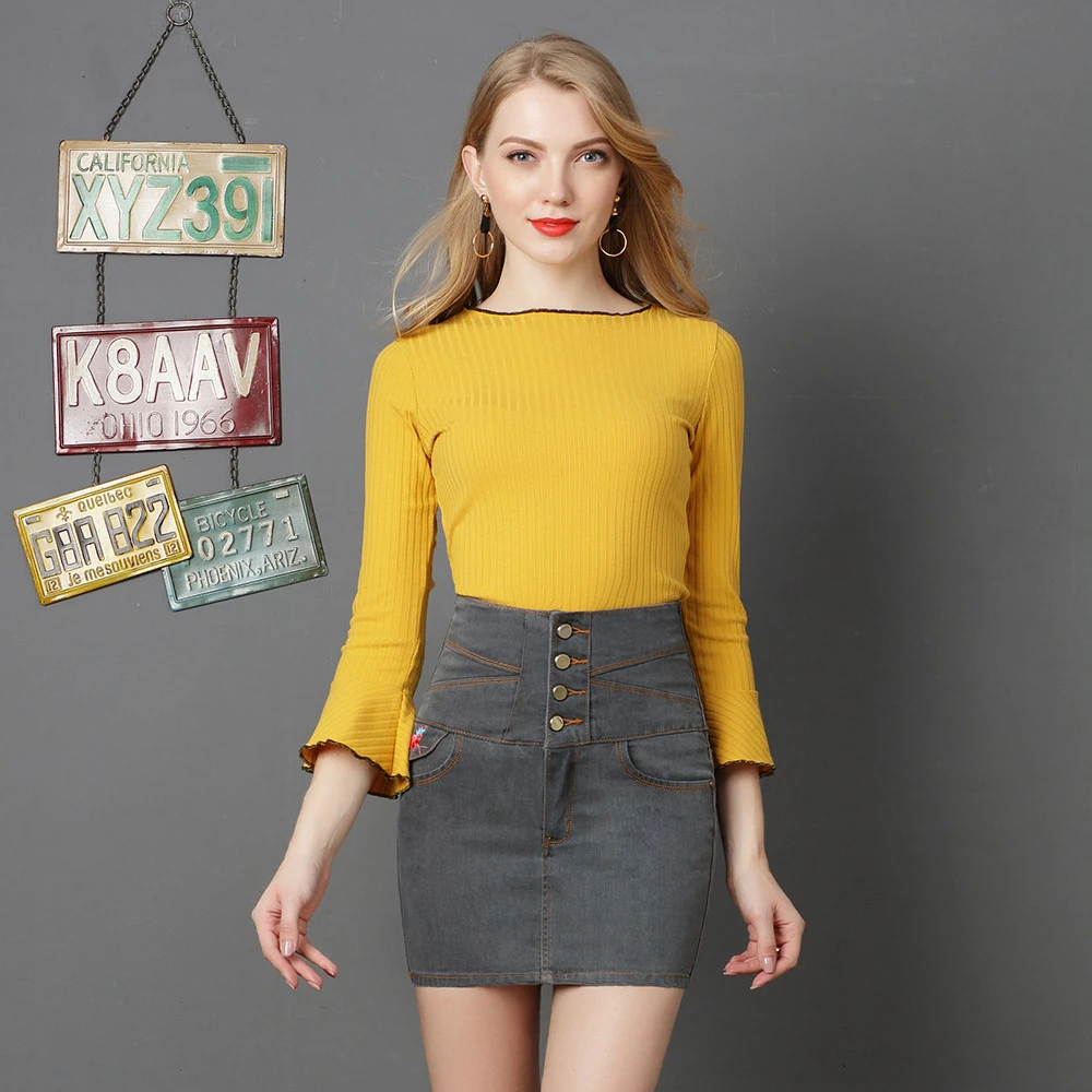 AudWhale Сексуальная Мини-Юбка Для Женщин Летняя бандажная однотонная хлопковая джинсовая юбка женская юбка пуш-ап Летняя джинсовая юбка