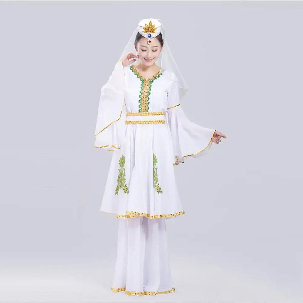 

Uygur clothing national costume female adult dance costume white elegant xinjiang performance stage wear