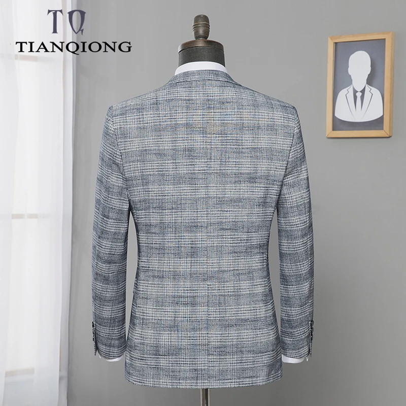 Male Suite Spring Classic Brand Blazer Men Single Button Casual Print Slim Fit Business Suit Jacket Grey Plus-size M-3XL