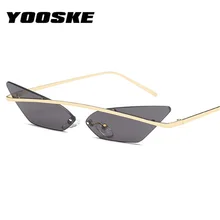 YOOSKE, узкие, кошачий глаз, без оправы, солнцезащитные очки для женщин, Ретро стиль, фирменный дизайн, мужские, металлические, зеркальные линзы, солнцезащитные очки