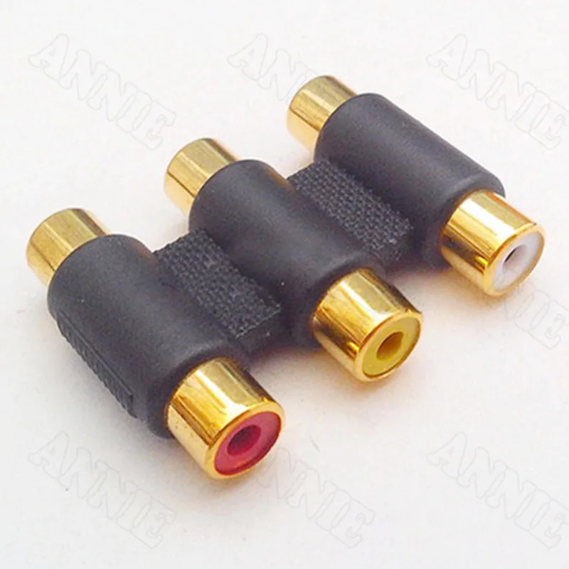 100pcs/lot  Gold Plated Colorful 1/3 RCA Extension /Lotus Butt Joint Socket/Dual Pass Three-Way Valve Female Jack