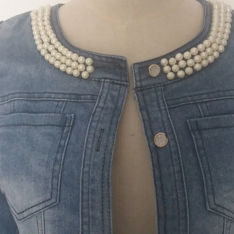 N.XINZHE Elegant floral lace denim jacket coat women Casual short basic jacket Beading Patchwork Slim jean jackets Plus size 3XL