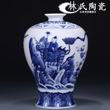 

vase decoration home Chinese Ancient Blue and White Figure in Jingdezhen Ceramics Vase Beauty Vase Arrangement Ornaments
