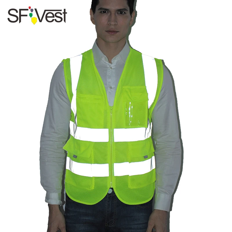 SFVEST мужской женский жилет HI VIS VIZ execior, жилет, два дюйма, ширина, светоотражающий, безопасный, большие карманы