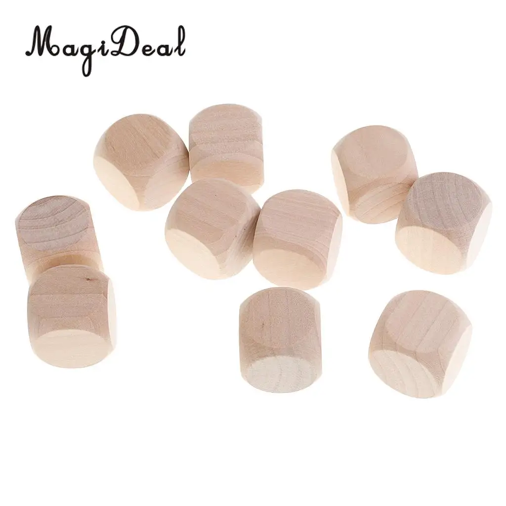 MagiDeal Funny 10Pcs Wood Dice Blank Faces for DIY Decorating Craft Projects Kid Toys Game D6 3cm Entertainment Game Dice Gifts