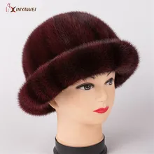 Для женщин меховая шапка для зима натуральный мех норки cap русский женские меховые головные уборы брендовые новые модные теплые шапочки Кап
